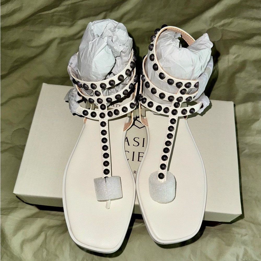 Oasis Society White Studded Wrap-Around Gladiator Sandals